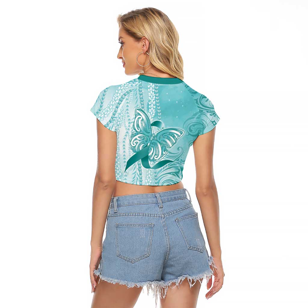 PTSD Awareness Raglan Cropped T Shirt Maile Pikake Lokelani Crown Flower Lei Inspired