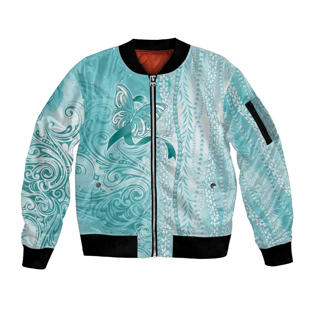 PTSD Awareness Sleeve Zip Bomber Jacket Maile Pikake Lokelani Crown Flower Lei Inspired