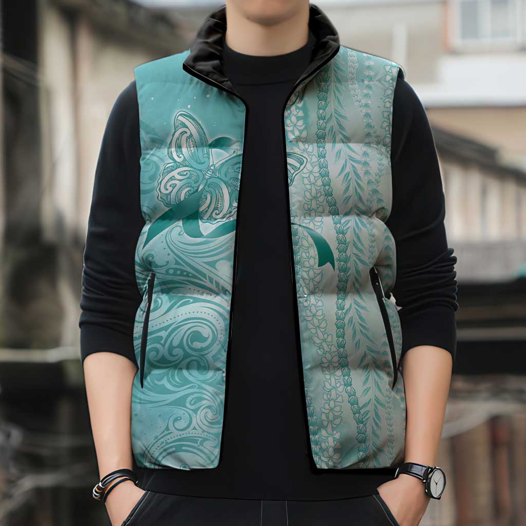 PTSD Awareness Sleeveless Puffer Jacket Maile Pikake Lokelani Crown Flower Lei Inspired