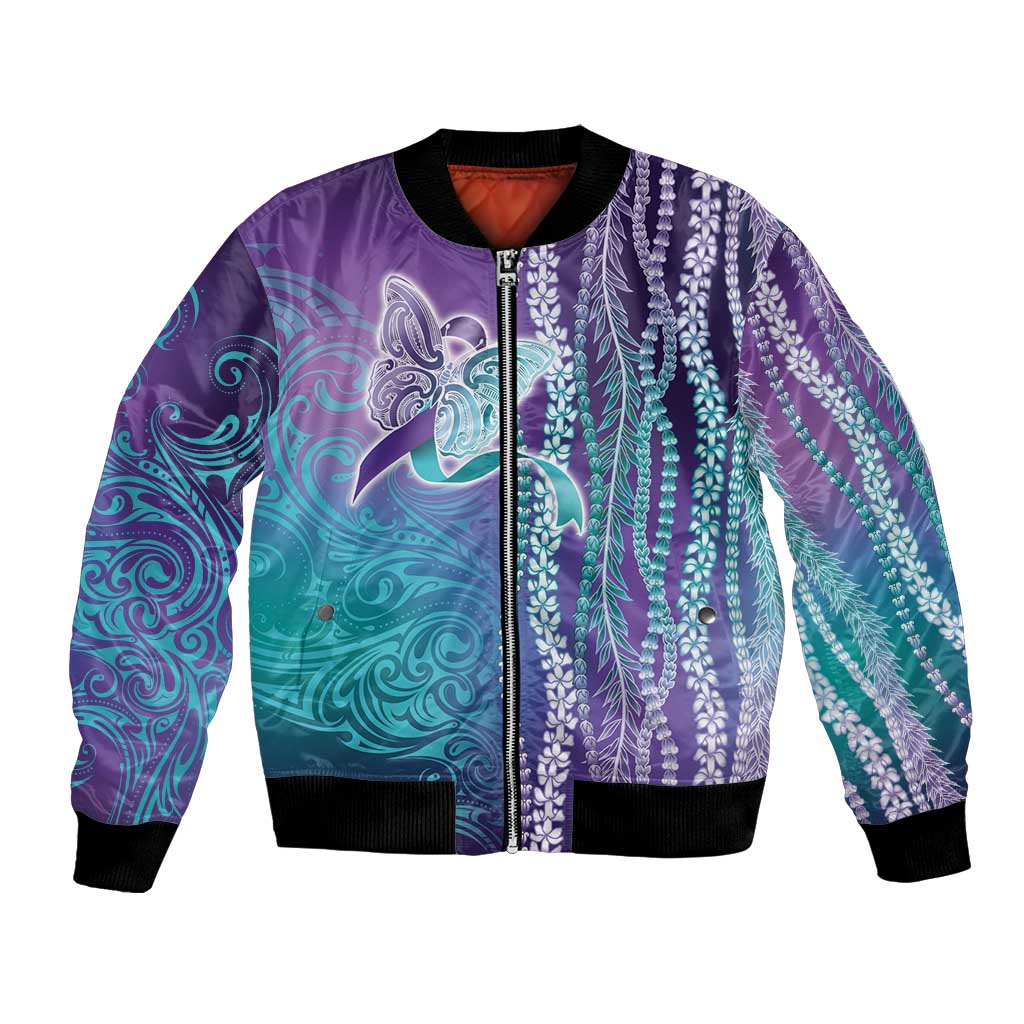 Suicide Prevention Awareness Bomber Jacket Maile Pikake Lokelani Crown Flower Lei Inspired