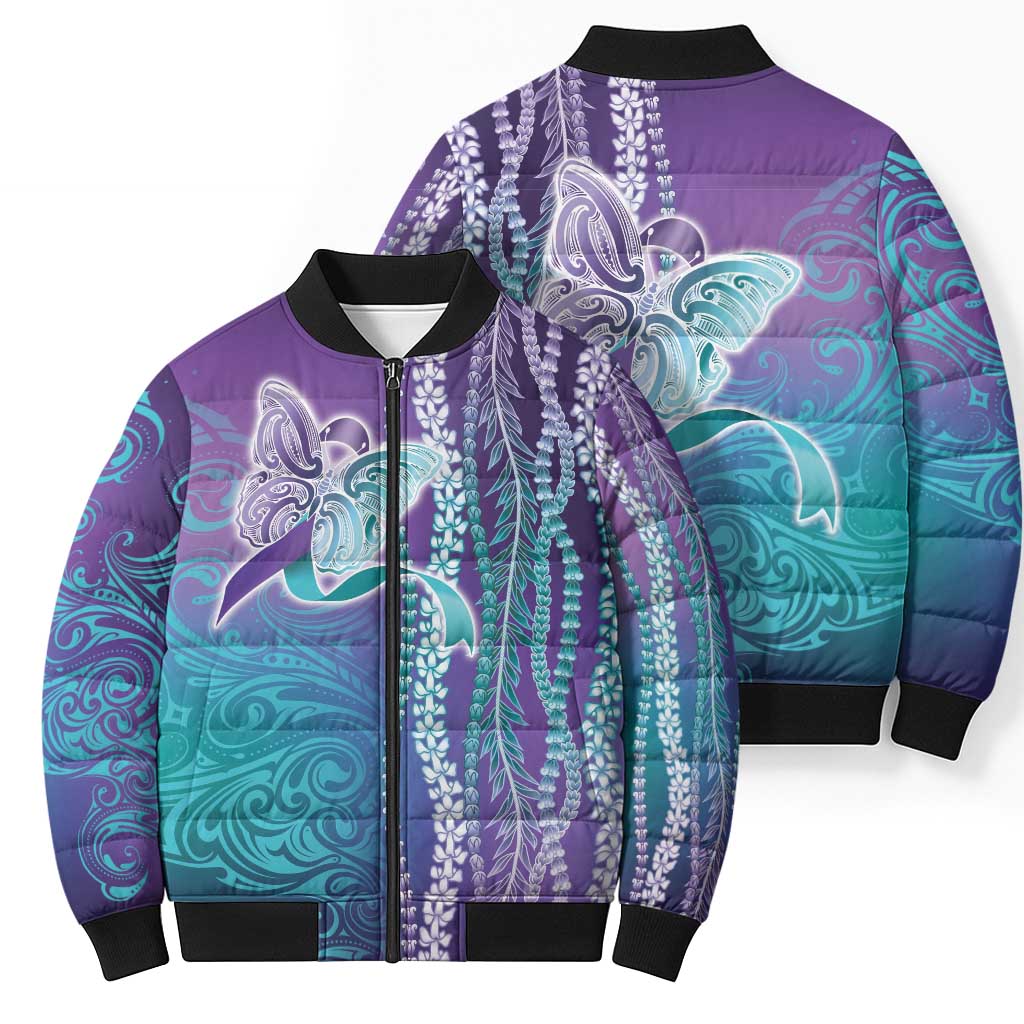 Suicide Prevention Awareness Bomber Puffer Jacket Maile Pikake Lokelani Crown Flower Lei Inspired