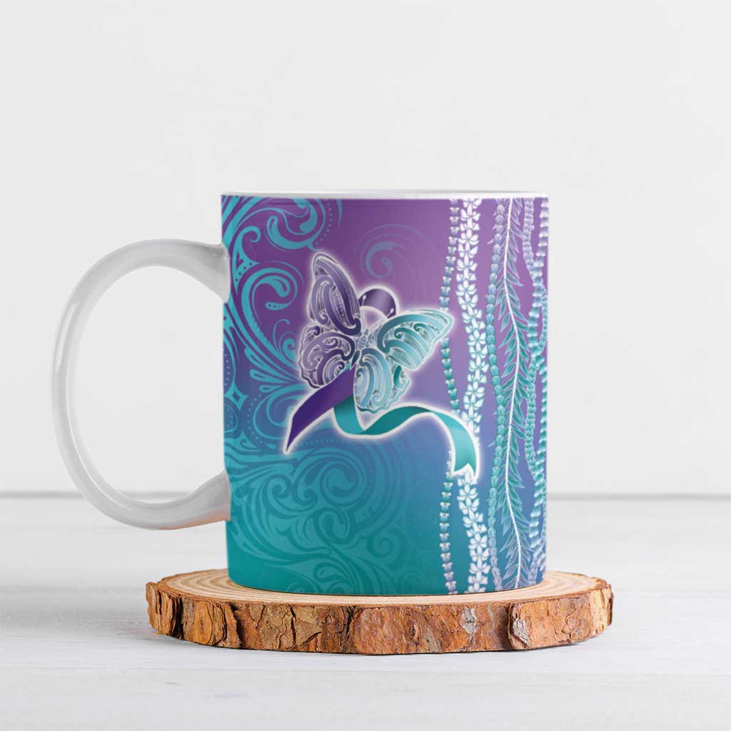 Suicide Prevention Awareness Ceramic Mug Maile Pikake Lokelani Crown Flower Lei Inspired