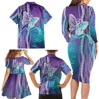 Suicide Prevention Awareness Family Matching Long Sleeve Bodycon Dress and Hawaiian Shirt Maile Pikake Lokelani Crown Flower Lei Inspired LT9 - Polynesian Pride
