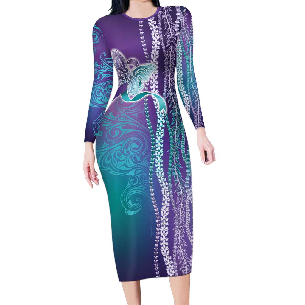 Suicide Prevention Awareness Family Matching Long Sleeve Bodycon Dress and Hawaiian Shirt Maile Pikake Lokelani Crown Flower Lei Inspired LT9 Mom's Dress Multicolor - Polynesian Pride