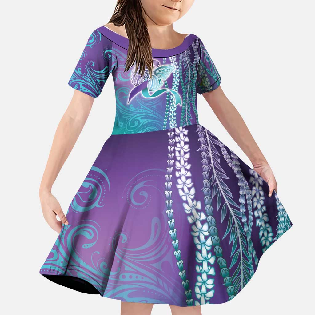 Suicide Prevention Awareness Family Matching Off Shoulder Maxi Dress and Hawaiian Shirt Maile Pikake Lokelani Crown Flower Lei Inspired LT9 Daughter's Dress Multicolor - Polynesian Pride
