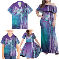 Suicide Prevention Awareness Family Matching Off Shoulder Maxi Dress and Hawaiian Shirt Maile Pikake Lokelani Crown Flower Lei Inspired LT9 - Polynesian Pride
