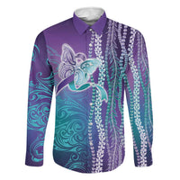 Suicide Prevention Awareness Family Matching Off Shoulder Maxi Dress and Hawaiian Shirt Maile Pikake Lokelani Crown Flower Lei Inspired LT9 Dad's Shirt - Long Sleeve Multicolor - Polynesian Pride