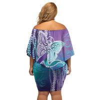 Suicide Prevention Awareness Family Matching Off Shoulder Short Dress and Hawaiian Shirt Maile Pikake Lokelani Crown Flower Lei Inspired LT9 - Polynesian Pride