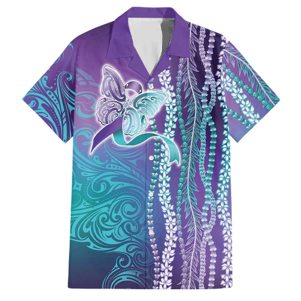 Suicide Prevention Awareness Family Matching Summer Maxi Dress and Hawaiian Shirt Maile Pikake Lokelani Crown Flower Lei Inspired LT9 Dad's Shirt - Short Sleeve Multicolor - Polynesian Pride