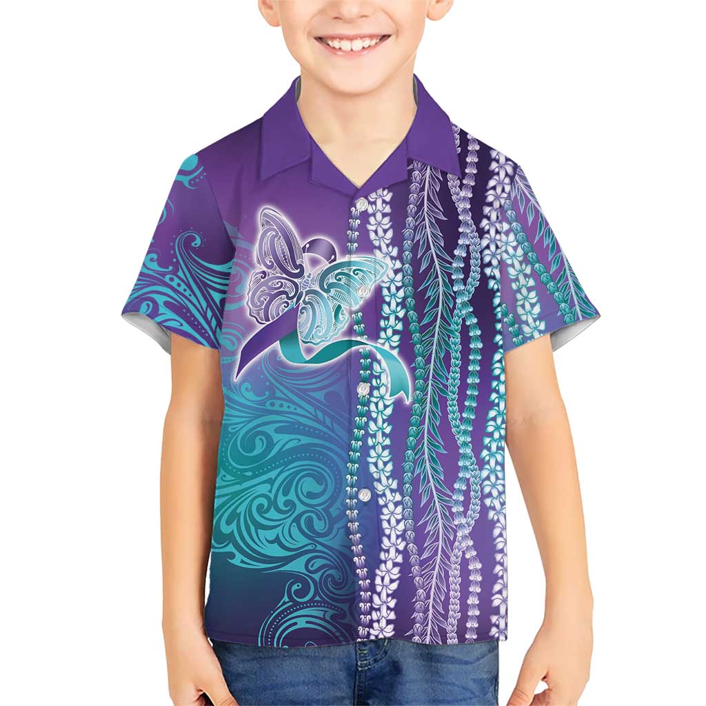 Suicide Prevention Awareness Family Matching Summer Maxi Dress and Hawaiian Shirt Maile Pikake Lokelani Crown Flower Lei Inspired LT9 Son's Shirt Multicolor - Polynesian Pride