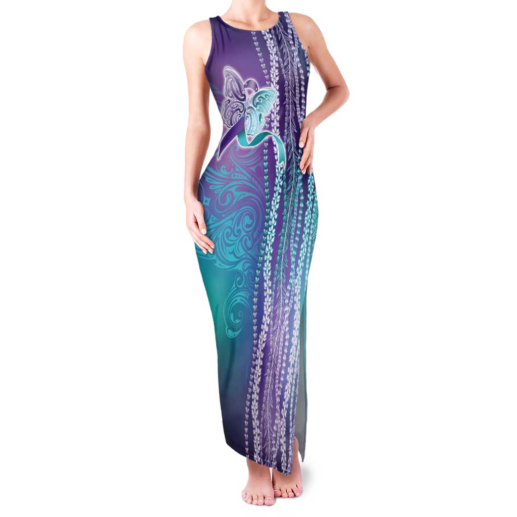 Suicide Prevention Awareness Family Matching Tank Maxi Dress and Hawaiian Shirt Maile Pikake Lokelani Crown Flower Lei Inspired LT9 Mom's Dress Multicolor - Polynesian Pride