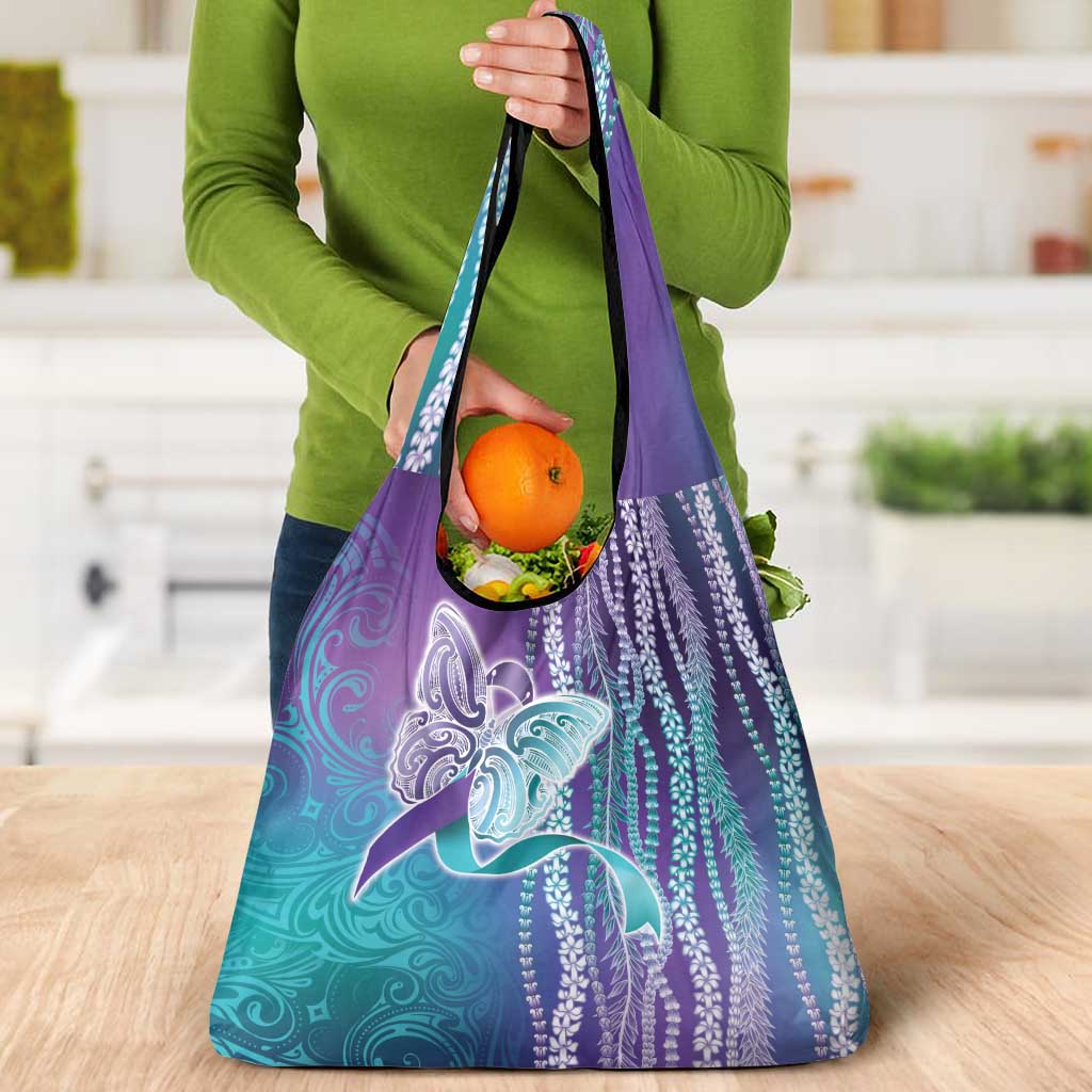Suicide Prevention Awareness Grocery Bag Maile Pikake Lokelani Crown Flower Lei Inspired