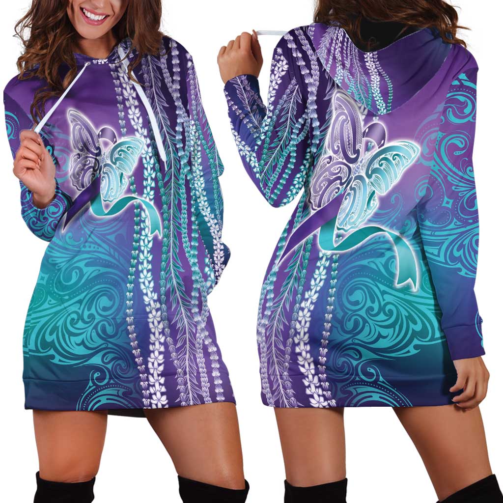 Suicide Prevention Awareness Hoodie Dress Maile Pikake Lokelani Crown Flower Lei Inspired