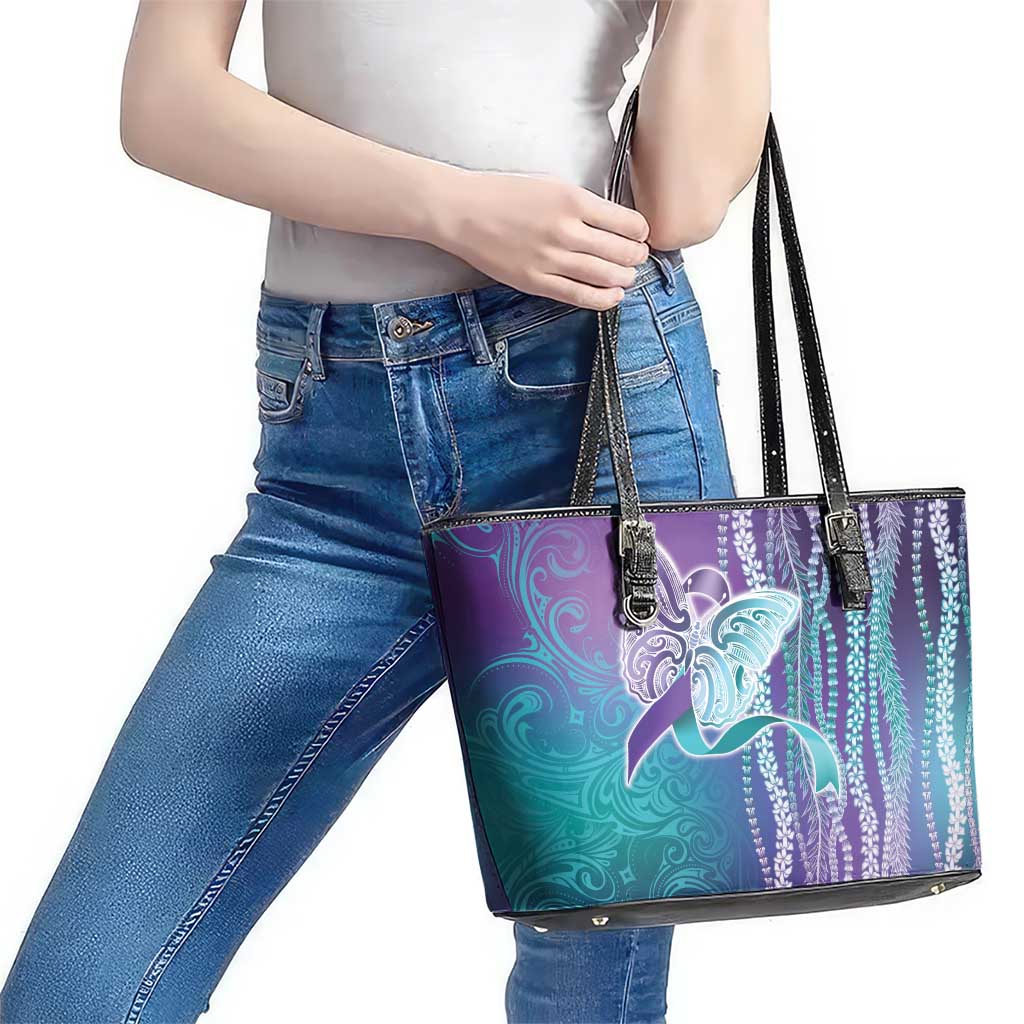 Suicide Prevention Awareness Leather Tote Bag Maile Pikake Lokelani Crown Flower Lei Inspired