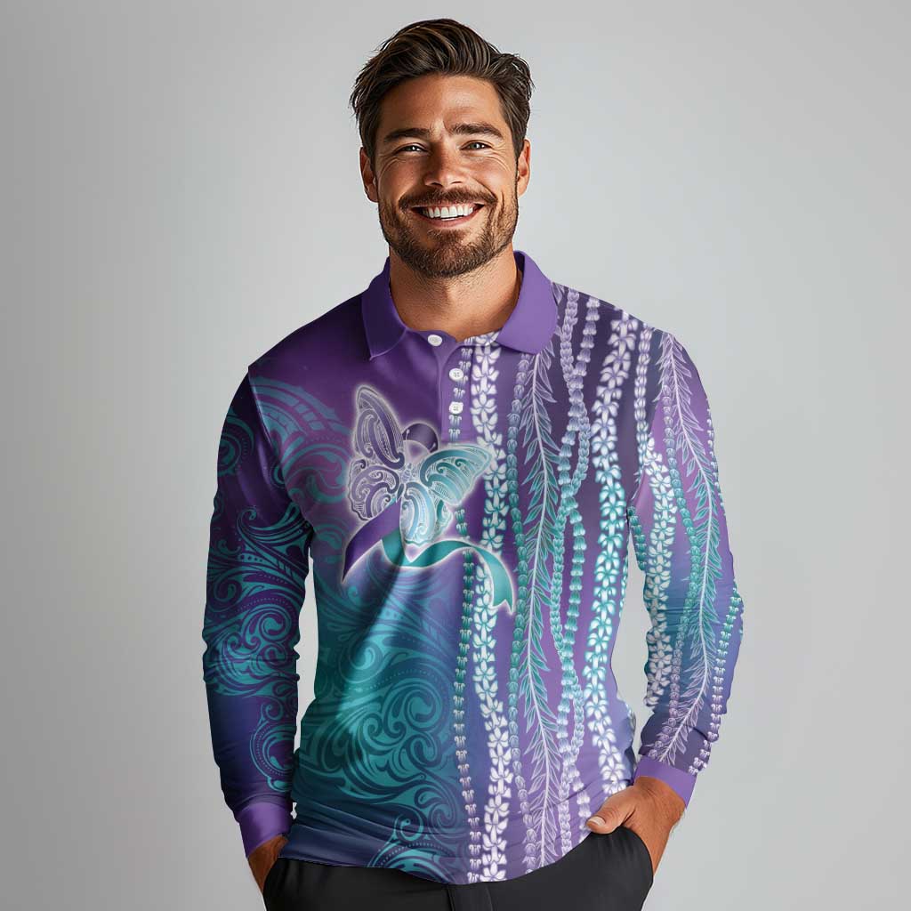Suicide Prevention Awareness Long Sleeve Polo Shirt Maile Pikake Lokelani Crown Flower Lei Inspired