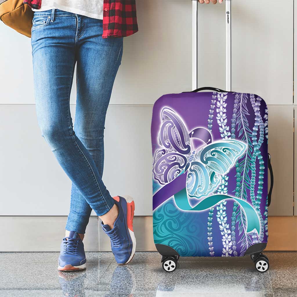 Suicide Prevention Awareness Luggage Cover Maile Pikake Lokelani Crown Flower Lei Inspired