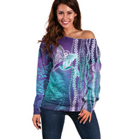 Suicide Prevention Awareness Off Shoulder Sweater Maile Pikake Lokelani Crown Flower Lei Inspired