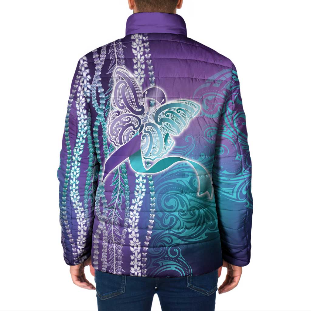 Suicide Prevention Awareness Padded Jacket Maile Pikake Lokelani Crown Flower Lei Inspired