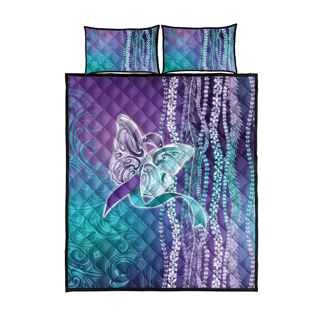 Suicide Prevention Awareness Quilt Bed Set Maile Pikake Lokelani Crown Flower Lei Inspired