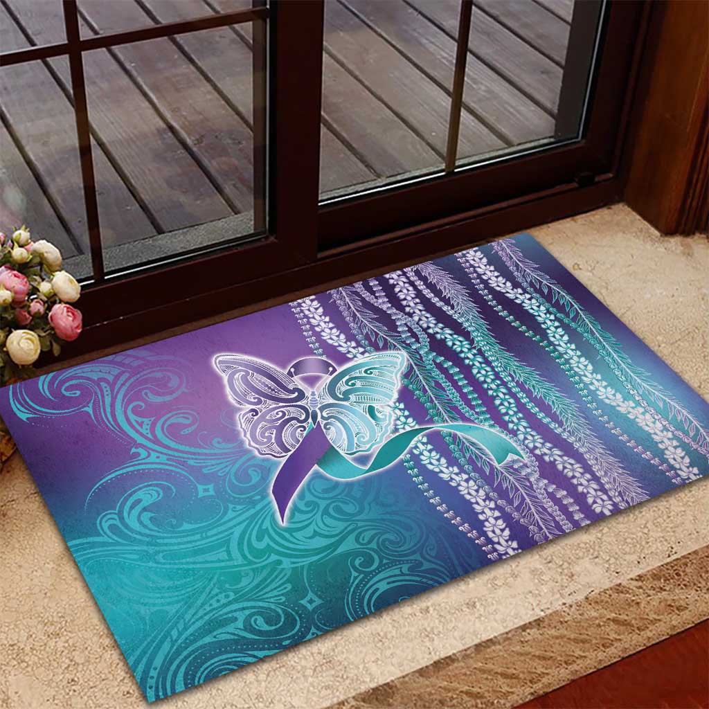 Suicide Prevention Awareness Rubber Doormat Maile Pikake Lokelani Crown Flower Lei Inspired
