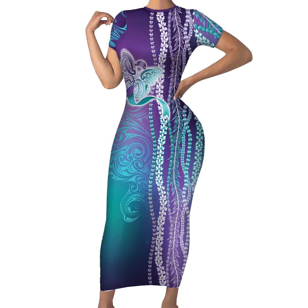 Suicide Prevention Awareness Short Sleeve Bodycon Dress Maile Pikake Lokelani Crown Flower Lei Inspired