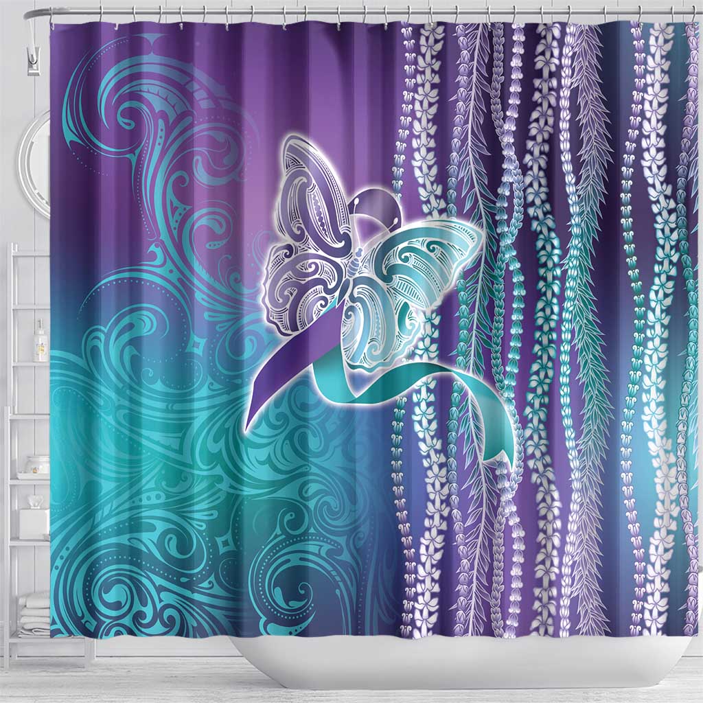 Suicide Prevention Awareness Shower Curtain Maile Pikake Lokelani Crown Flower Lei Inspired