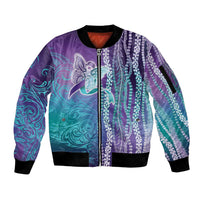Suicide Prevention Awareness Sleeve Zip Bomber Jacket Maile Pikake Lokelani Crown Flower Lei Inspired