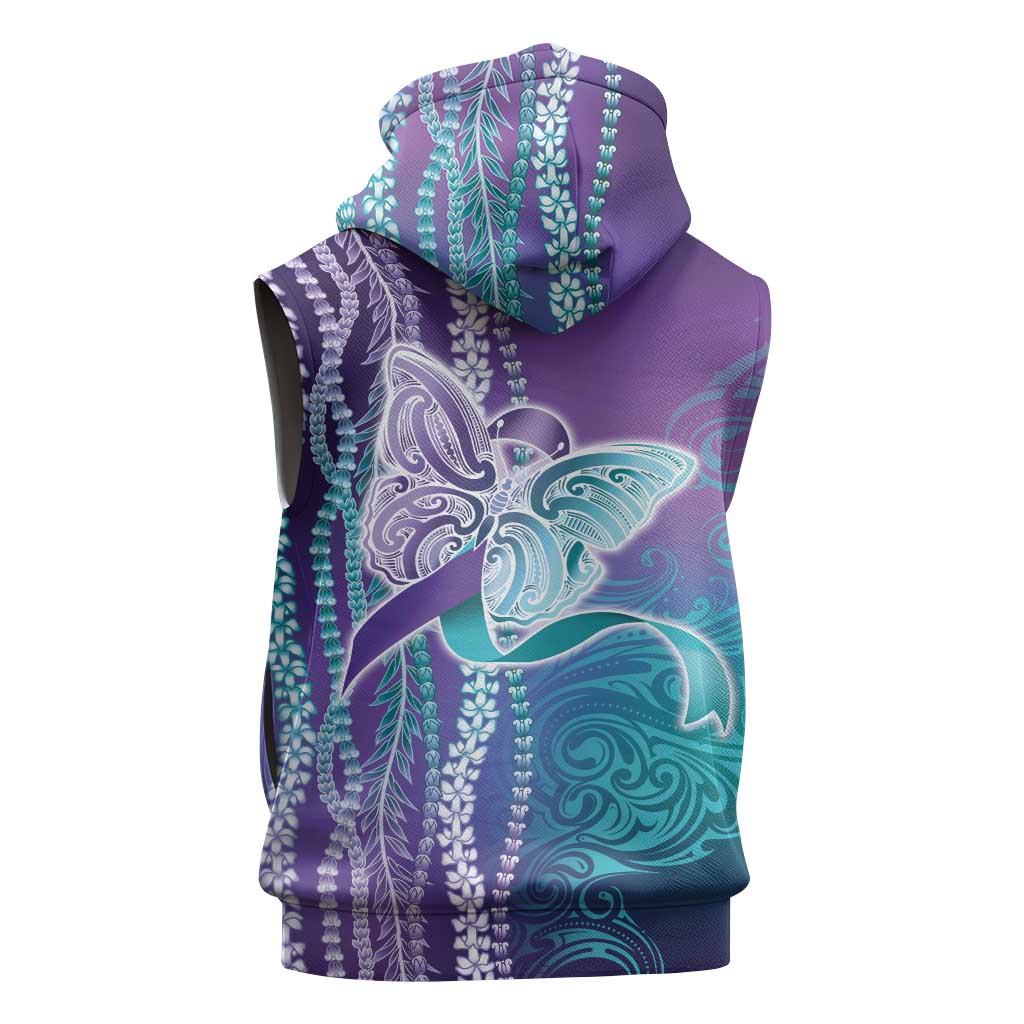Suicide Prevention Awareness Sleeveless Zip Hoodie Maile Pikake Lokelani Crown Flower Lei Inspired
