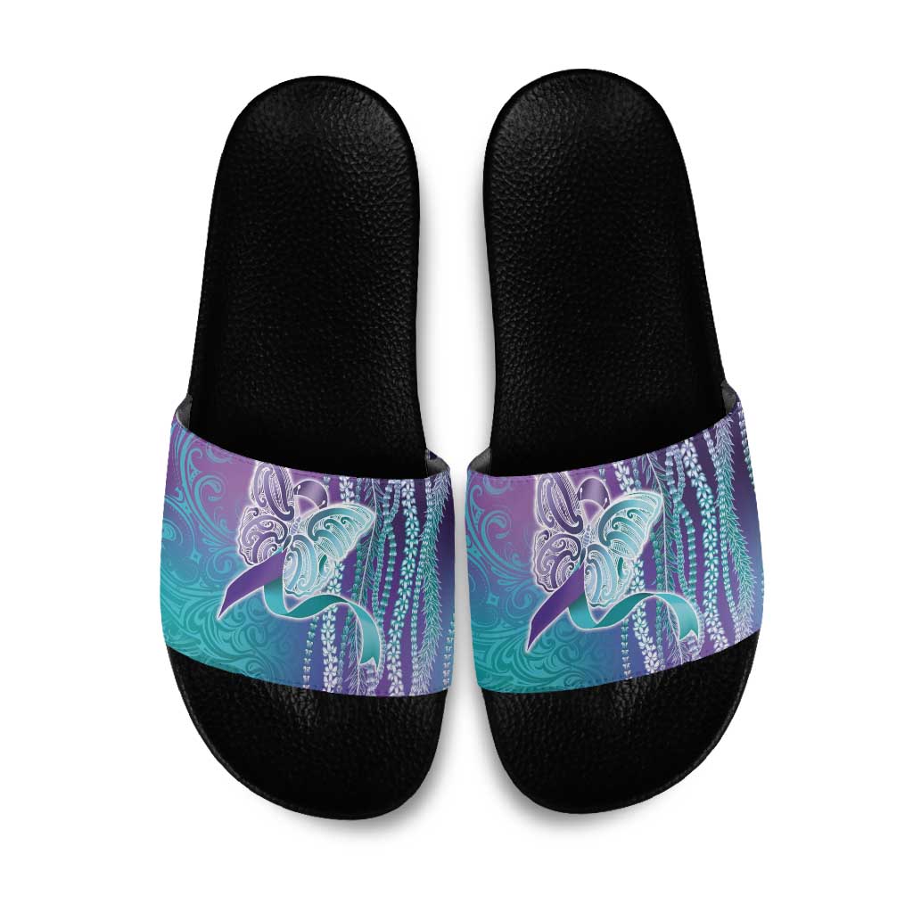 Suicide Prevention Awareness Slide Sandals Maile Pikake Lokelani Crown Flower Lei Inspired