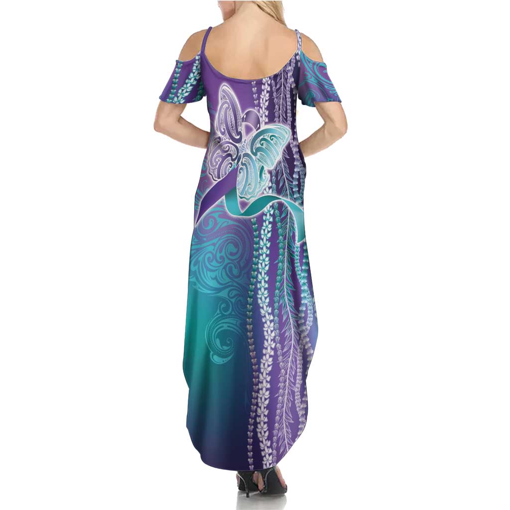 Suicide Prevention Awareness Summer Maxi Dress Maile Pikake Lokelani Crown Flower Lei Inspired