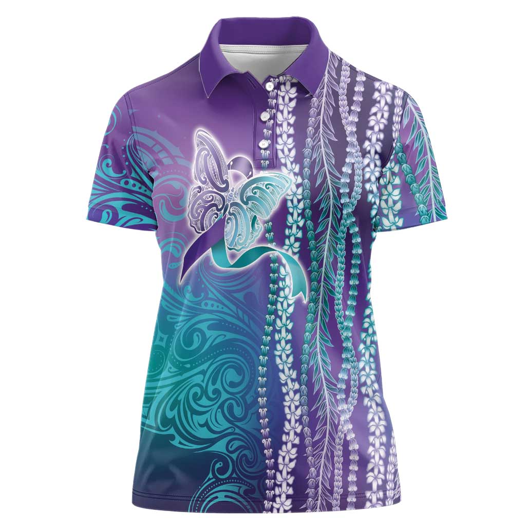Suicide Prevention Awareness Women Polo Shirt Maile Pikake Lokelani Crown Flower Lei Inspired