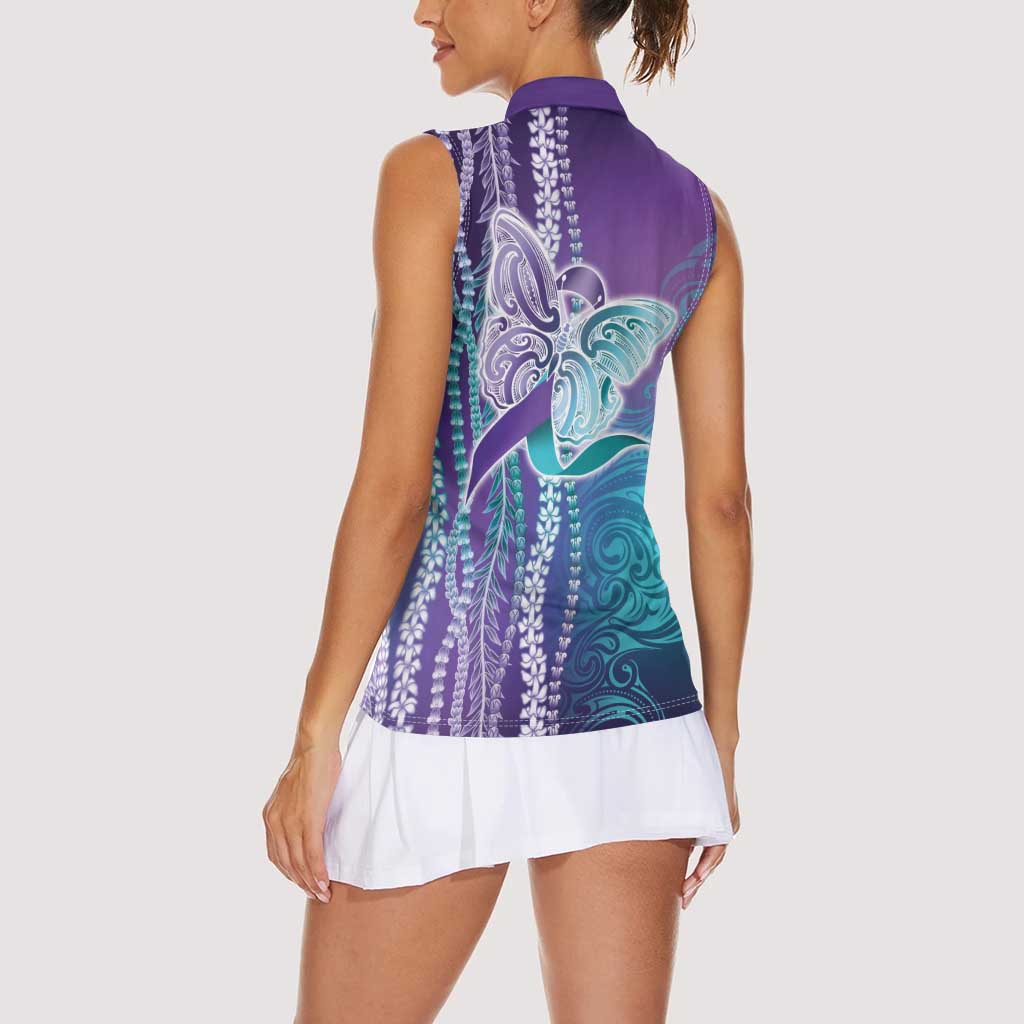 Suicide Prevention Awareness Women Sleeveless Polo Shirt Maile Pikake Lokelani Crown Flower Lei Inspired