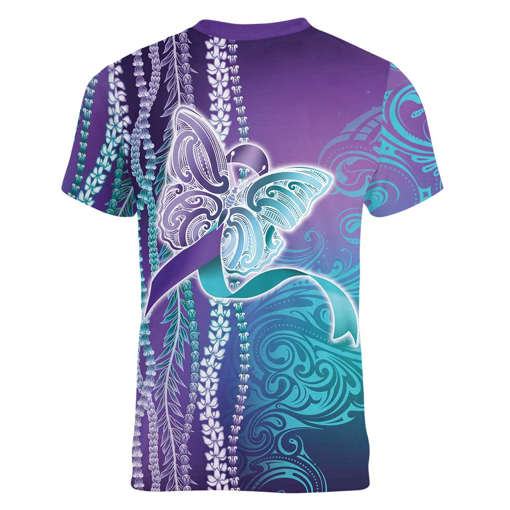 Suicide Prevention Awareness Women V-Neck T-Shirt Maile Pikake Lokelani Crown Flower Lei Inspired