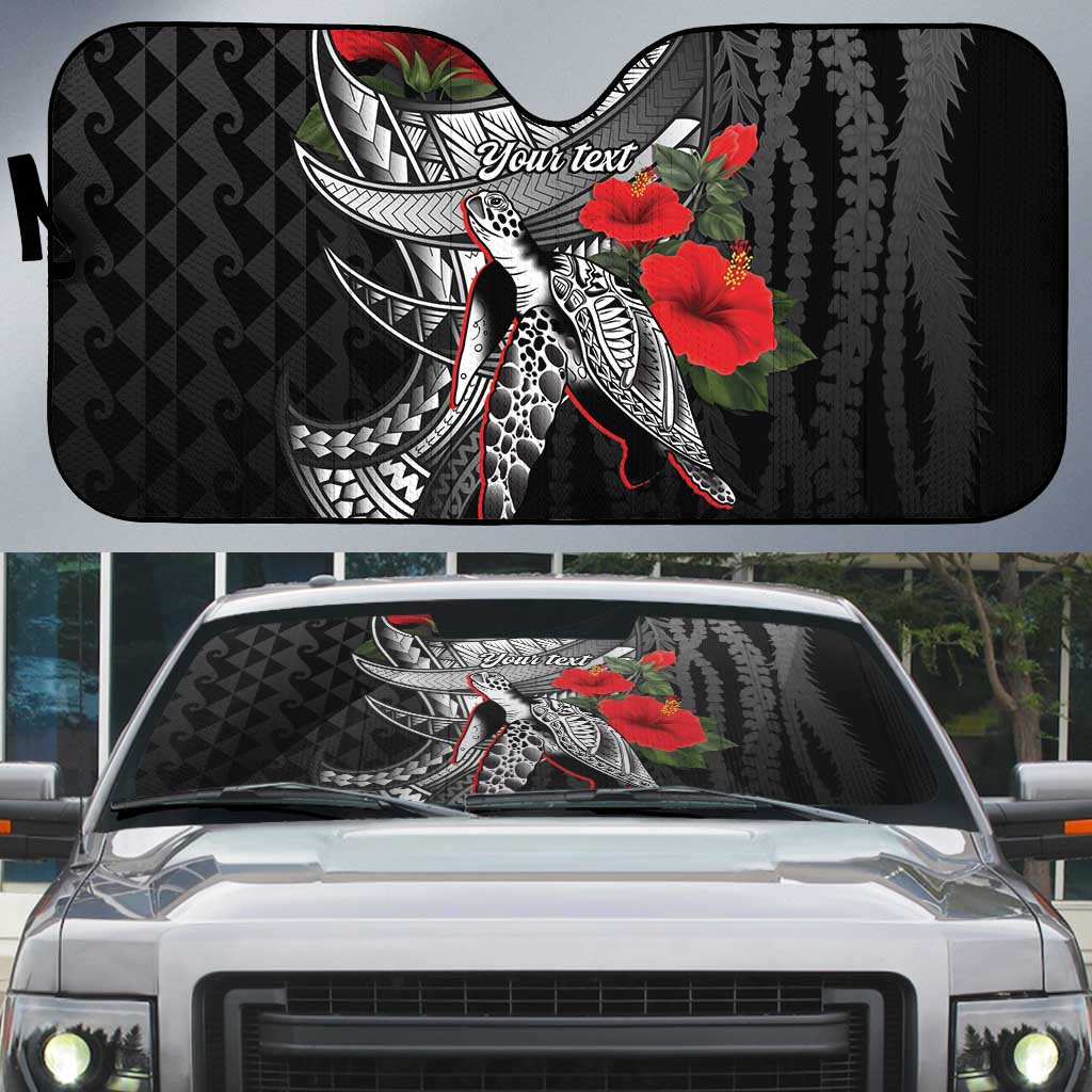 Hawaiian Honu Personalized Auto Sun Shade Black Tribal Hook Pattern LT9 Black - Polynesian Pride