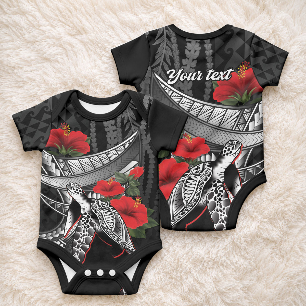 Hawaiian Honu Personalized Baby Onesie Black Tribal Hook Pattern LT9 - Polynesian Pride