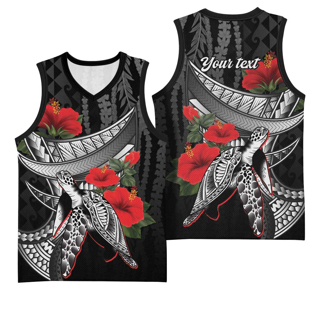 Hawaiian Honu Personalized Basketball Jersey Black Tribal Hook Pattern