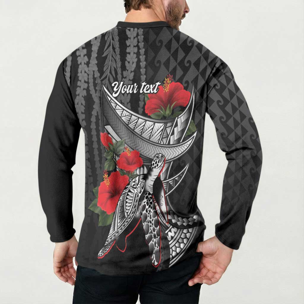 Hawaiian Honu Personalized Button Sweatshirt Black Tribal Hook Pattern