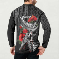 Hawaiian Honu Personalized Button Sweatshirt Black Tribal Hook Pattern