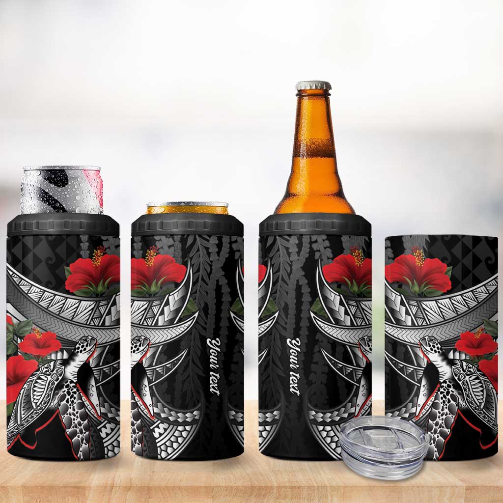 Hawaiian Honu Personalized 4 in 1 Can Cooler Tumbler Black Tribal Hook Pattern