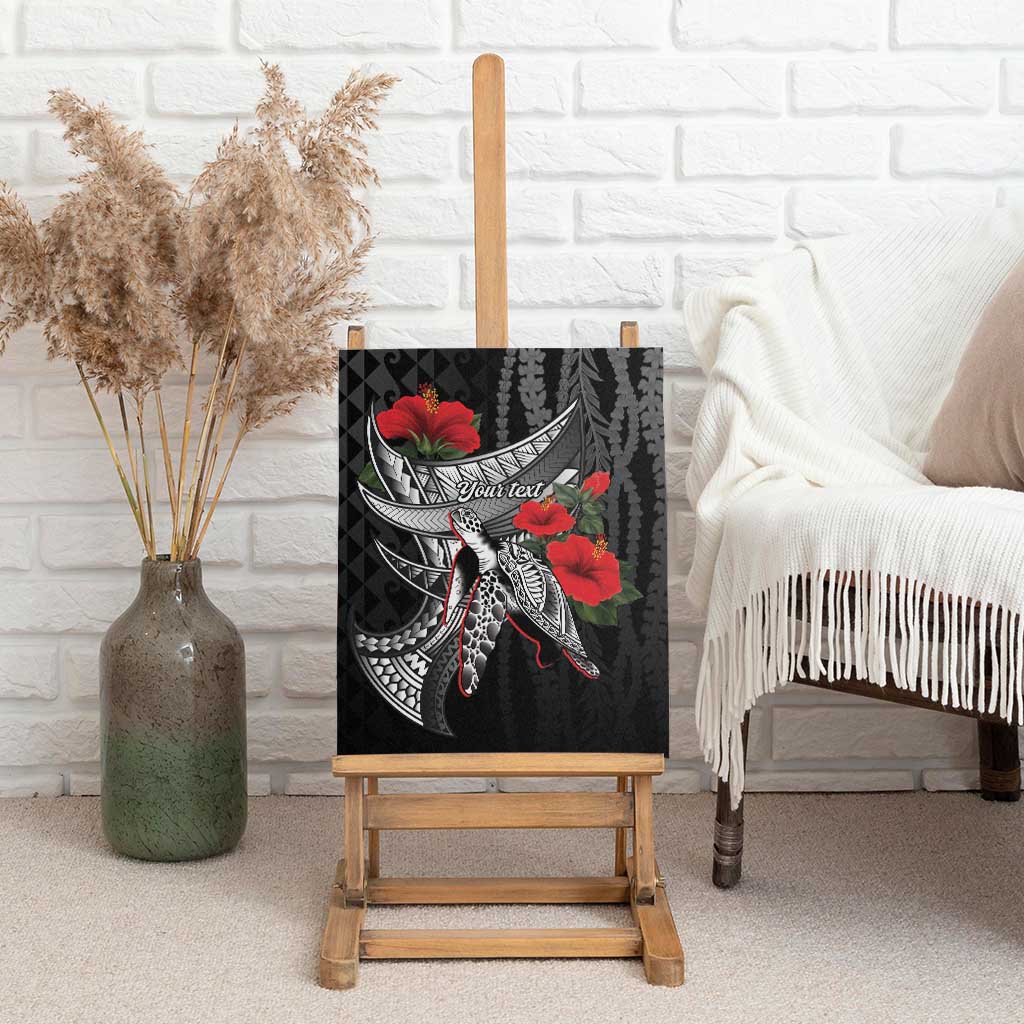 Hawaiian Honu Personalized Canvas Wall Art Black Tribal Hook Pattern