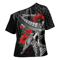 Hawaiian Honu Personalized Cross Shoulder Shirt Black Tribal Hook Pattern