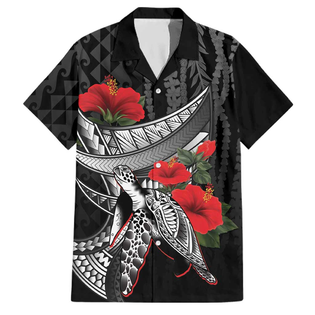 Hawaiian Honu Personalized Family Matching Mermaid Dress and Hawaiian Shirt Black Tribal Hook Pattern