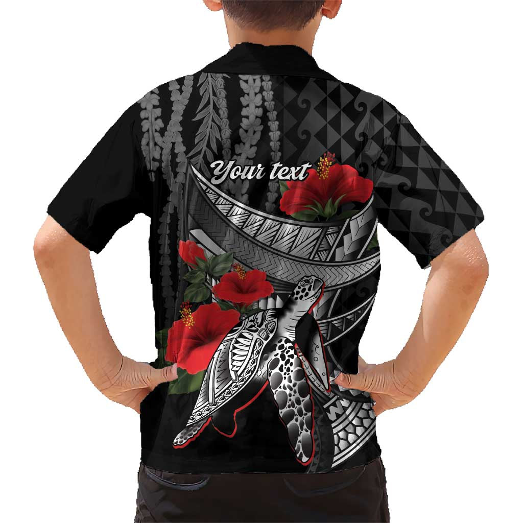 Hawaiian Honu Personalized Family Matching Off Shoulder Maxi Dress and Hawaiian Shirt Black Tribal Hook Pattern