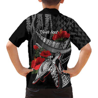 Hawaiian Honu Personalized Family Matching Off Shoulder Short Dress and Hawaiian Shirt Black Tribal Hook Pattern