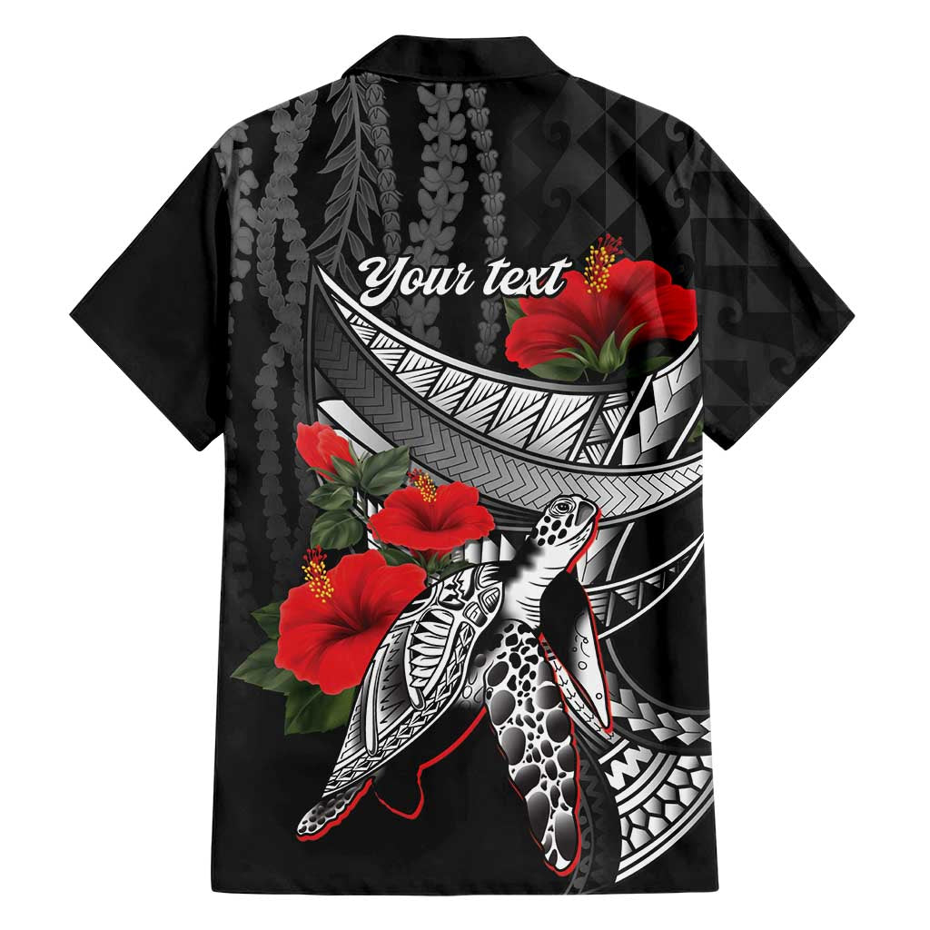 Hawaiian Honu Personalized Family Matching Off Shoulder Short Dress and Hawaiian Shirt Black Tribal Hook Pattern