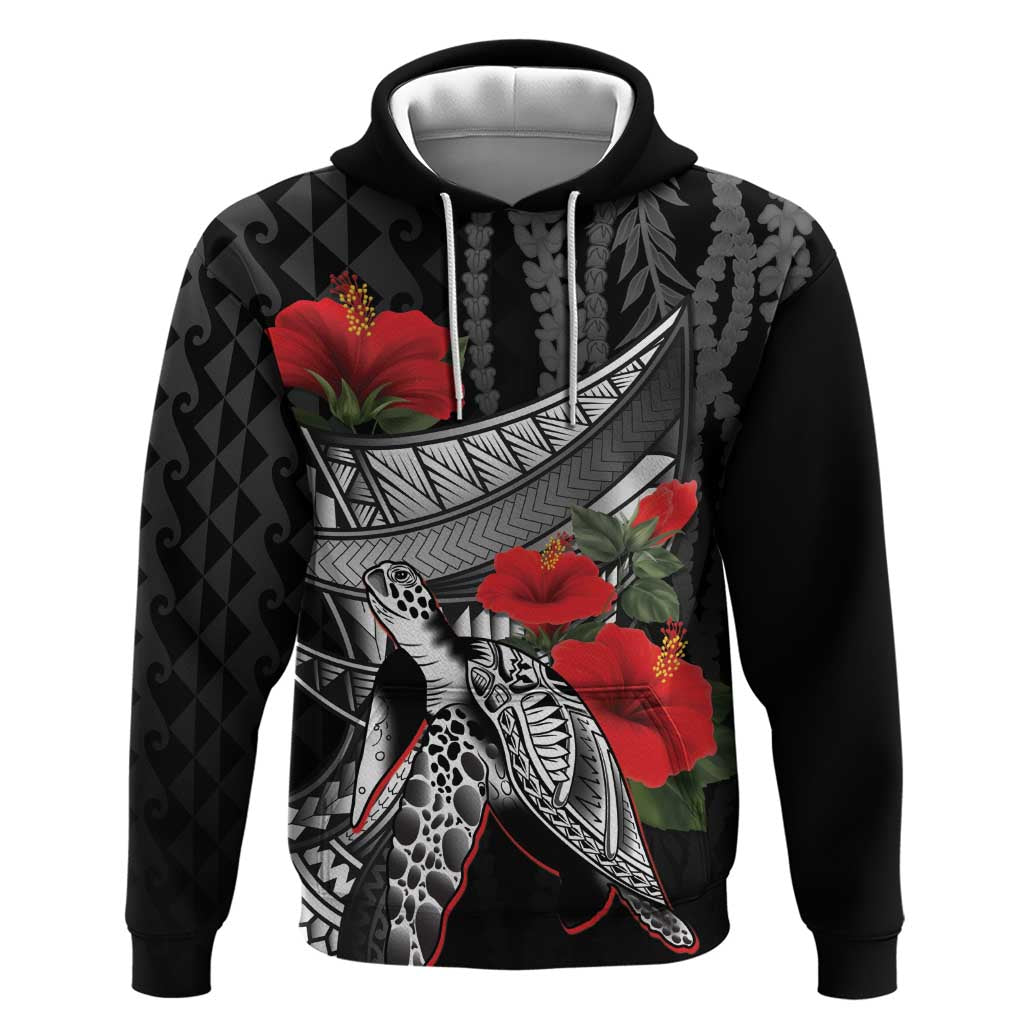 Hawaiian Honu Personalized Hoodie Black Tribal Hook Pattern