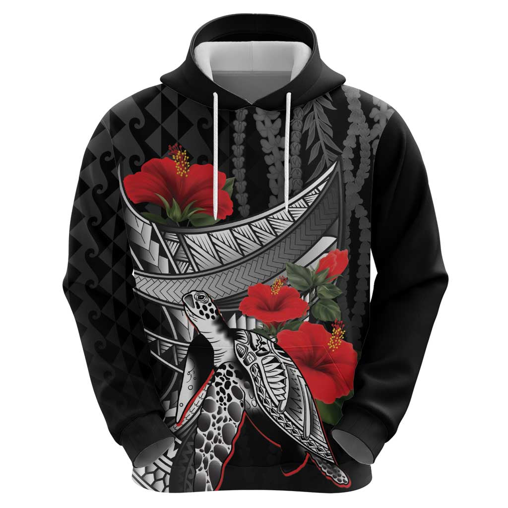 Hawaiian Honu Personalized Hoodie Black Tribal Hook Pattern