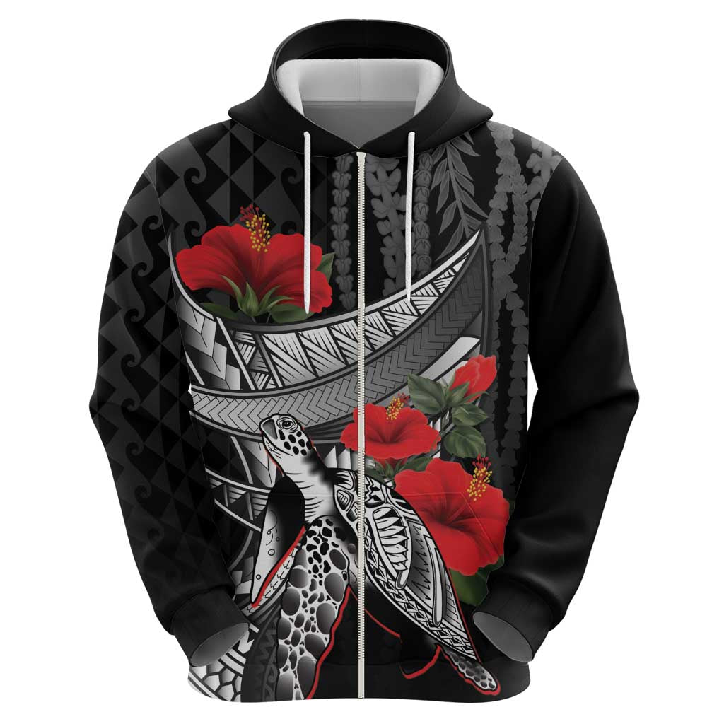 Hawaiian Honu Personalized Hoodie Black Tribal Hook Pattern