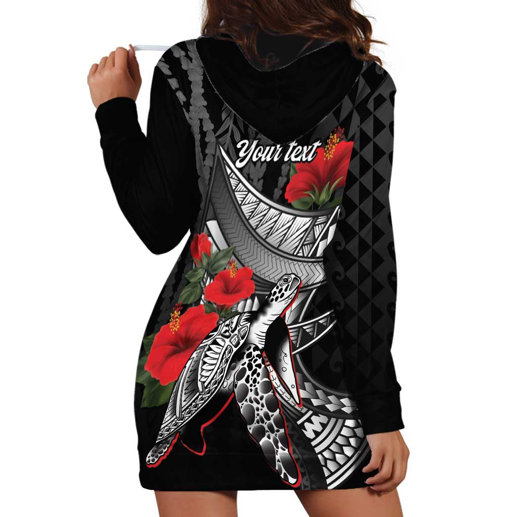 Hawaiian Honu Personalized Hoodie Dress Black Tribal Hook Pattern