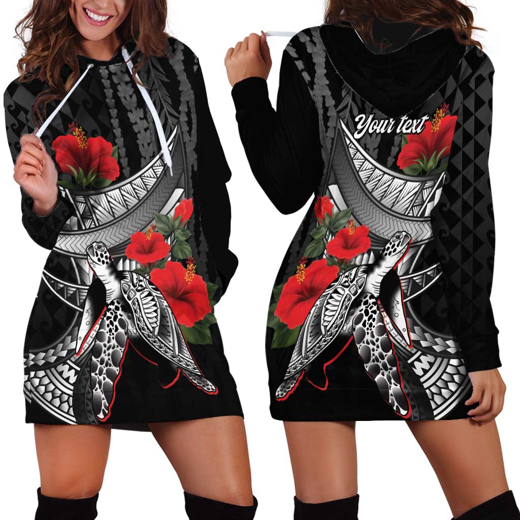 Hawaiian Honu Personalized Hoodie Dress Black Tribal Hook Pattern